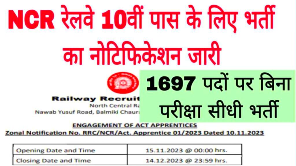 NCR Railway Vacancy 2024